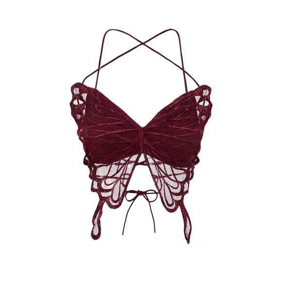 Y2K Lace Sheer Butterfly Backless Tie Bra Top Festival Rave Fairy READ DESCRIP - Picture 1 of 5